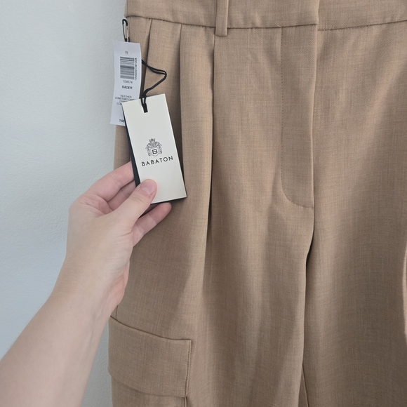 NWT Babaton Bader Wide-Leg Cargo Trousers in Camel Brown - Picture 3 of 11